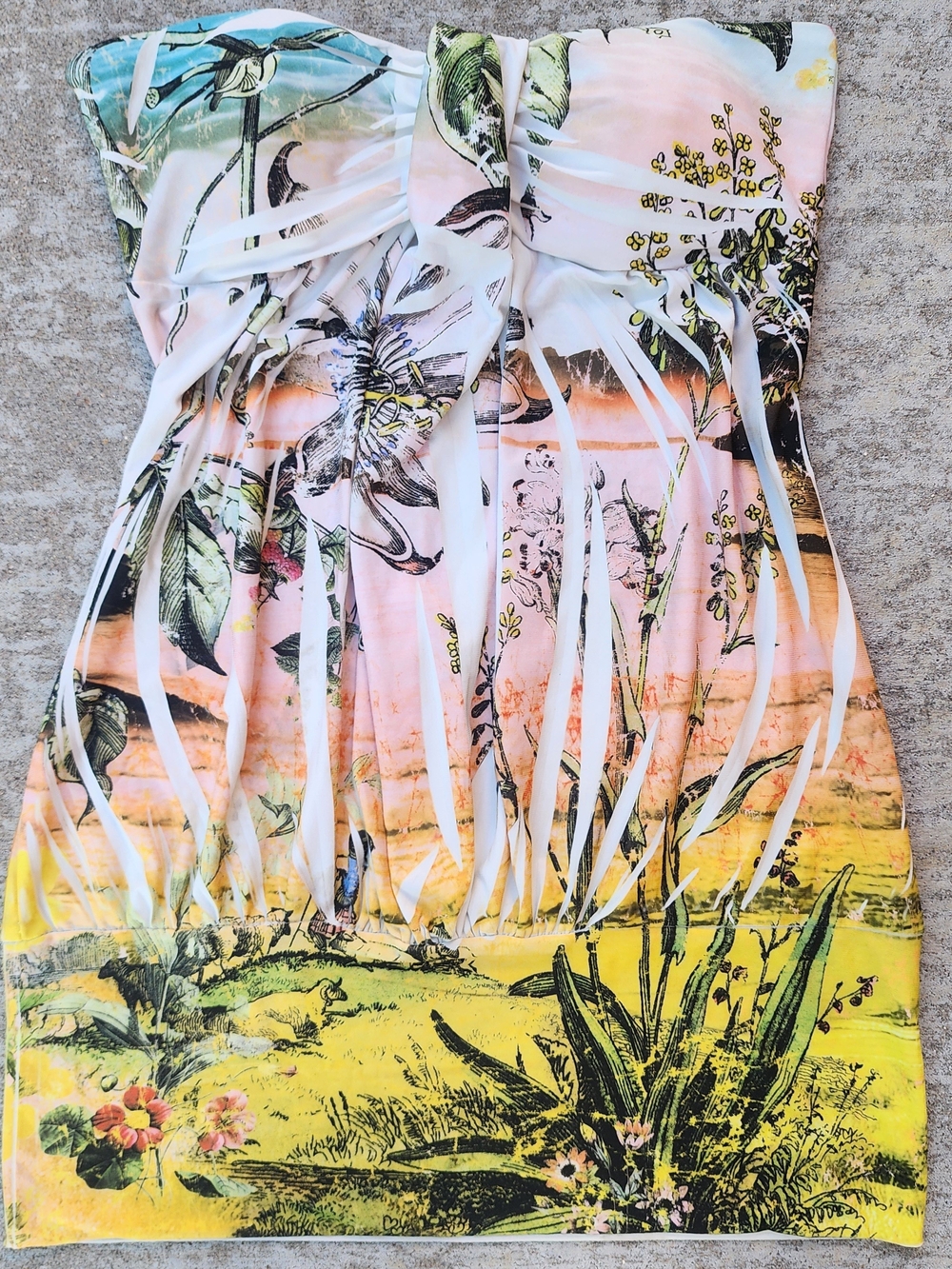 Vintage Y2K Wet Seal Strapless Floral Tropical Ombre Mini Sundress, Sz L